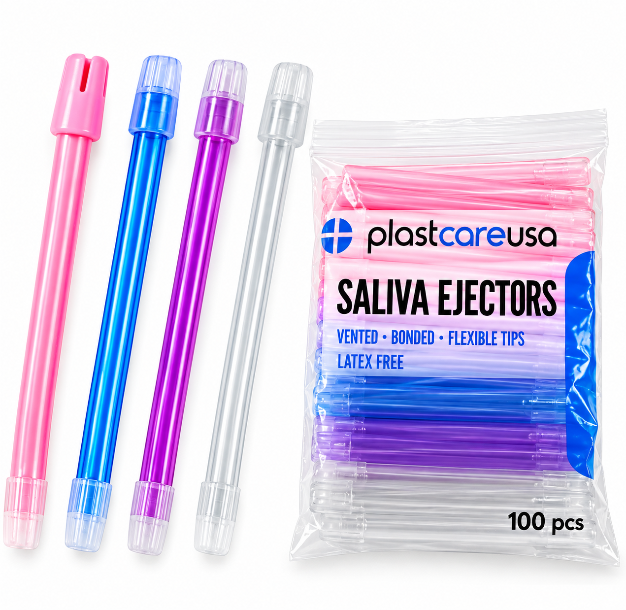 PlastCare USA Disposable Dental Saliva Ejector Suction Tips (Pack of 100)