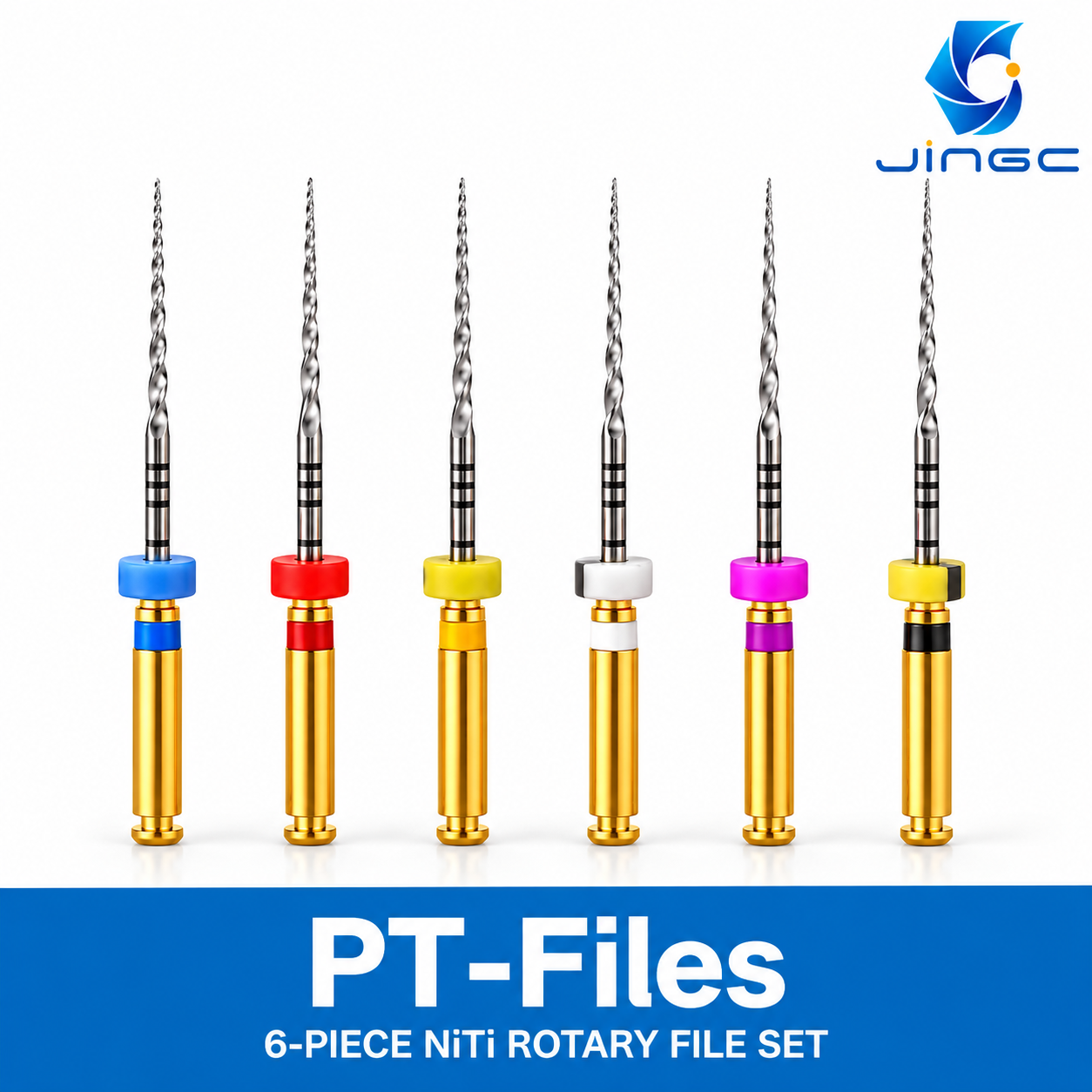 PT-Files 6-Piece NiTi Rotary Endodontic Shaping File Set (Gold Heat Treated)