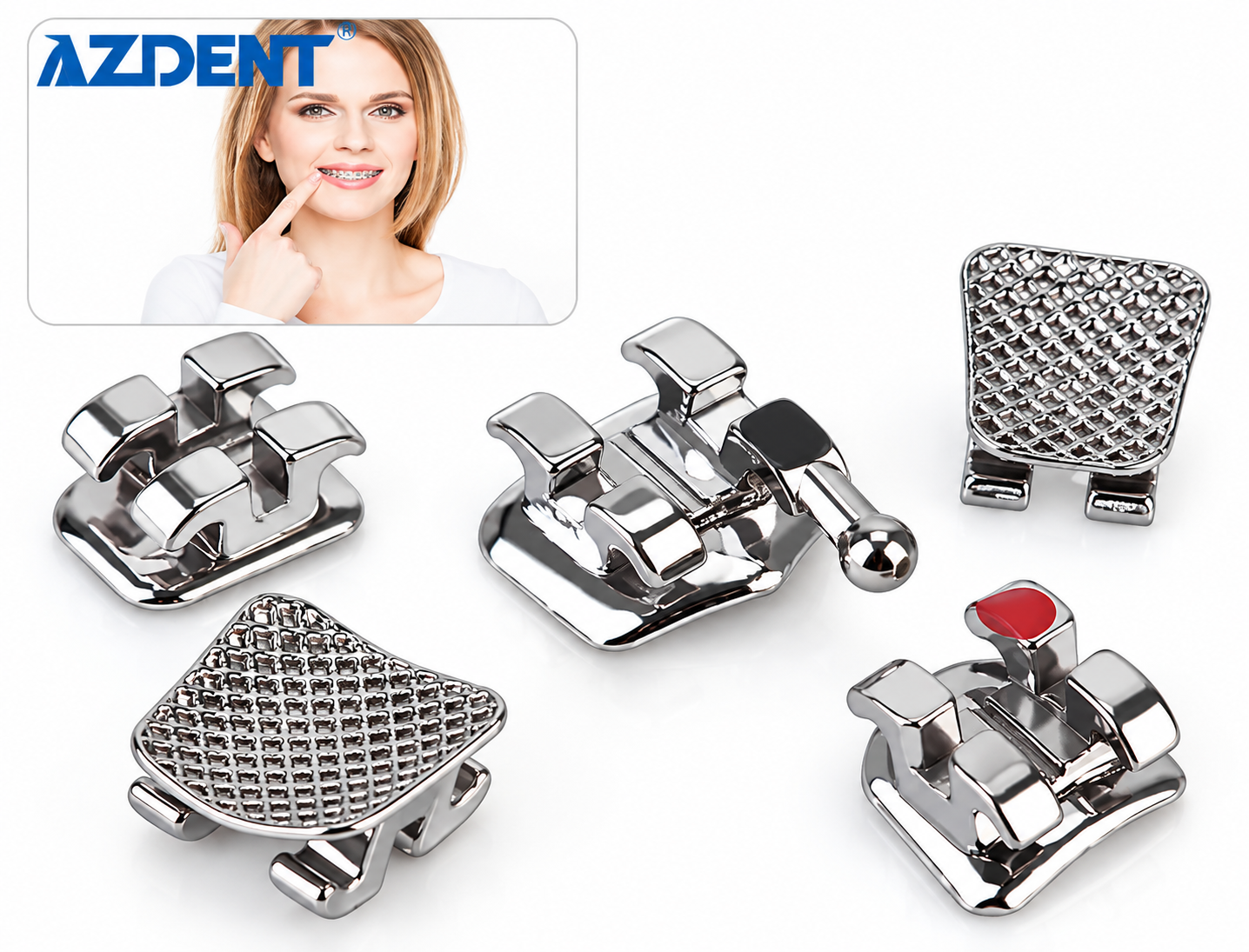 AZDENT Orthodontic Metal Brackets Set (Roth / MBT 0.022" Mesh Base)